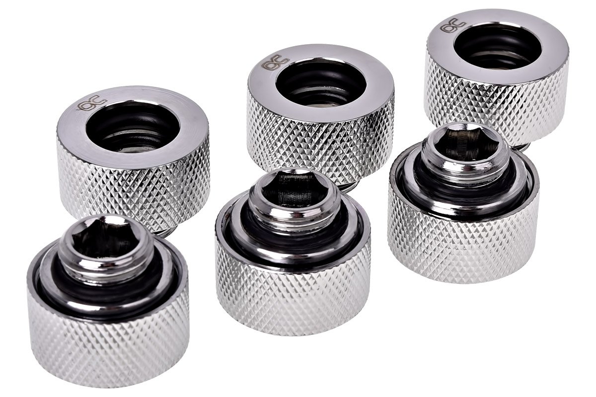 Alphacool HT 13mm G1/4 HardTube Compression Fitting, Chrome, 6-Pack