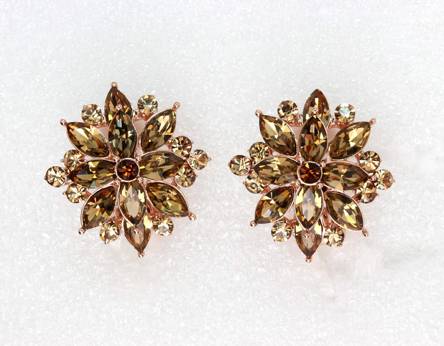 Faship Statement Crystal Rhinestone Floral Clip On Earrings