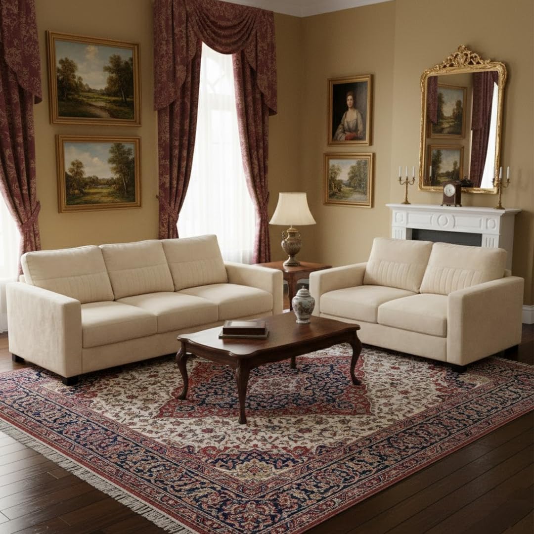 SOCOZI Huxford 5-Seater Sofa Set | 3+2 Sofa Set, Soft Velvet Suede Fabric | Modern Design | Plush Comfort Cushions for Living Room (Cream)