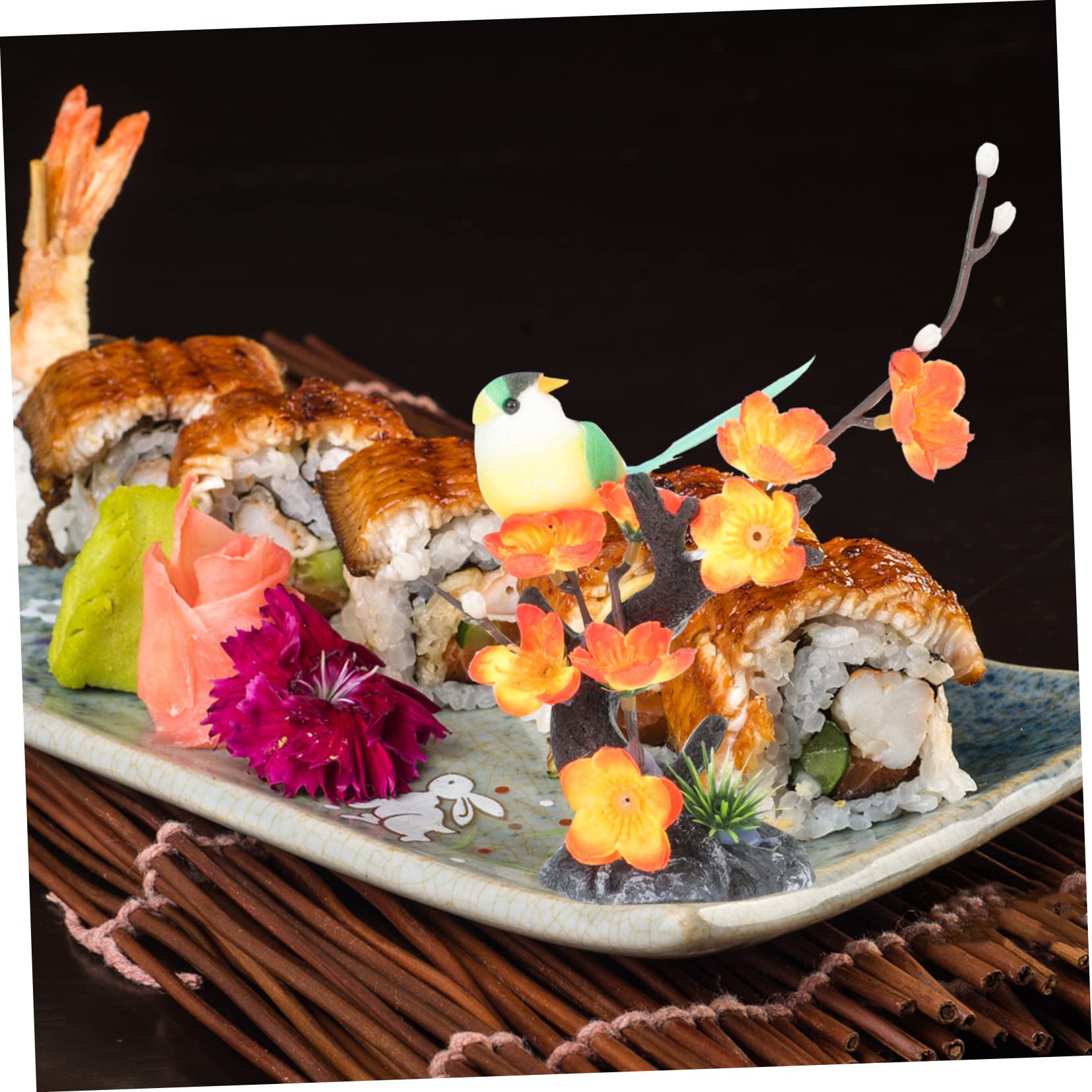 CALLARON 1000 Stück Sushi Dekoration Gras Sashimi Blatt Stimulation Sushi Gras Hängende Gefälschte Pflanzen Sushi Gefälschte Gras Sushi Gefälschte Grüne Gras Blätter Dekor Mikroharz Zubehör Künstliche