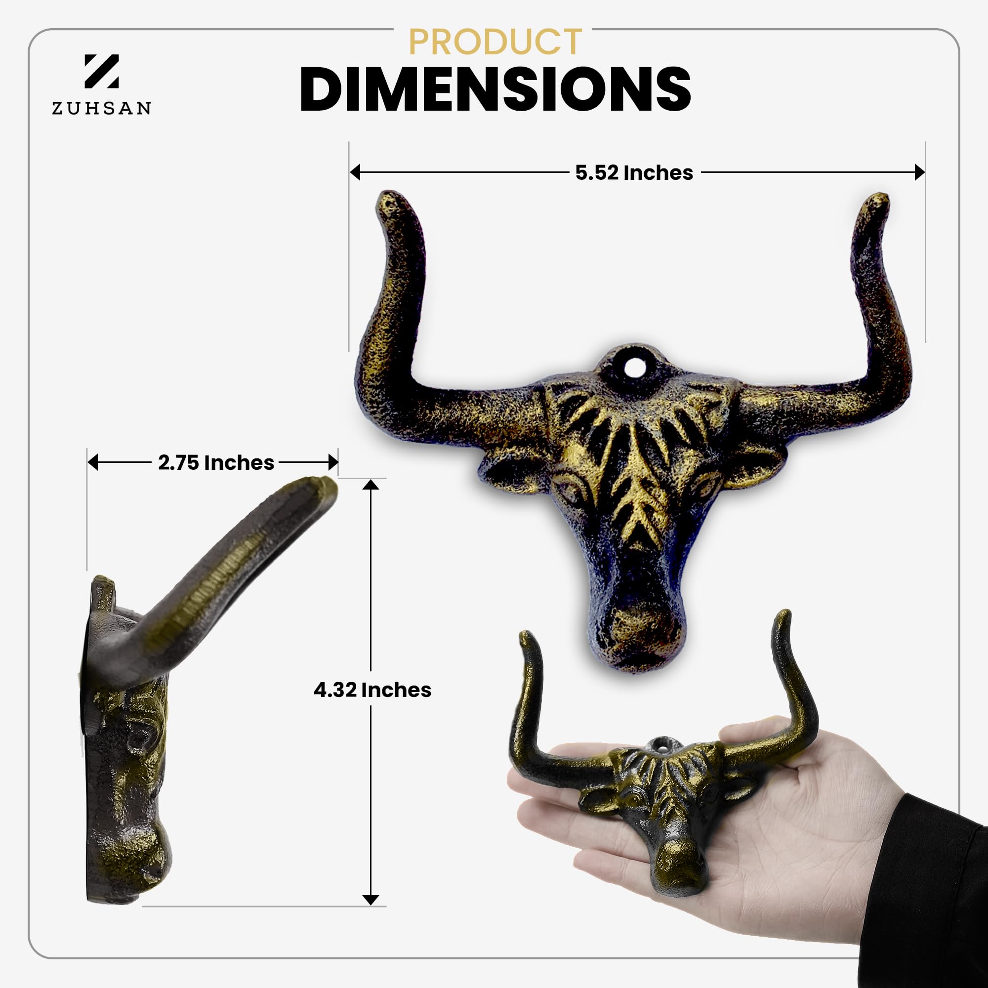 Cowboy-Huthalter Aus Gusseisen – Western Wanddekoration Mit Stierkopf-Design, Rostfarben