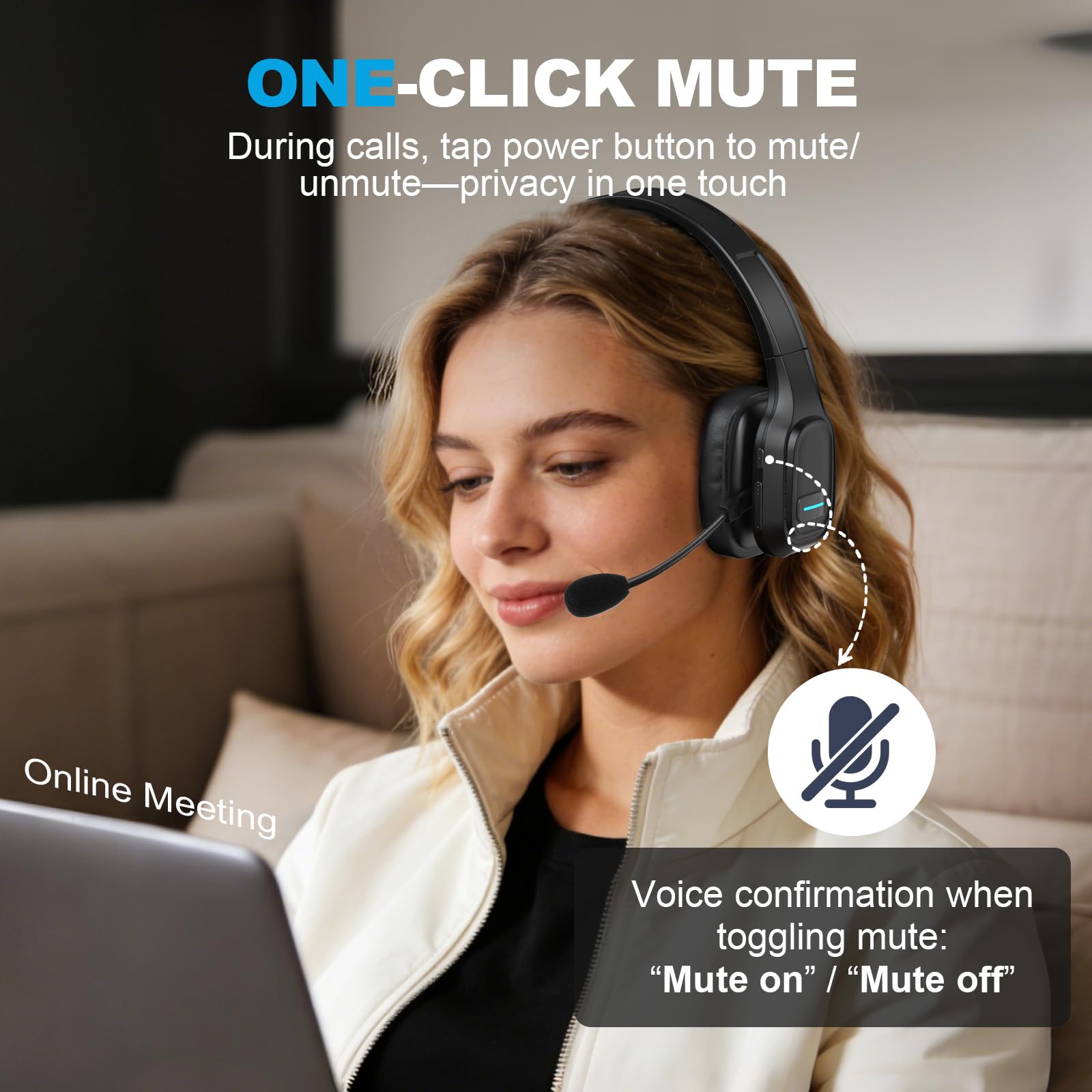 Auricolare Bluetooth per camionisti: cuffie wireless con microfono per telefoni, Skype, Call Center, ufficio (nero, chiavetta USB inclusa)
