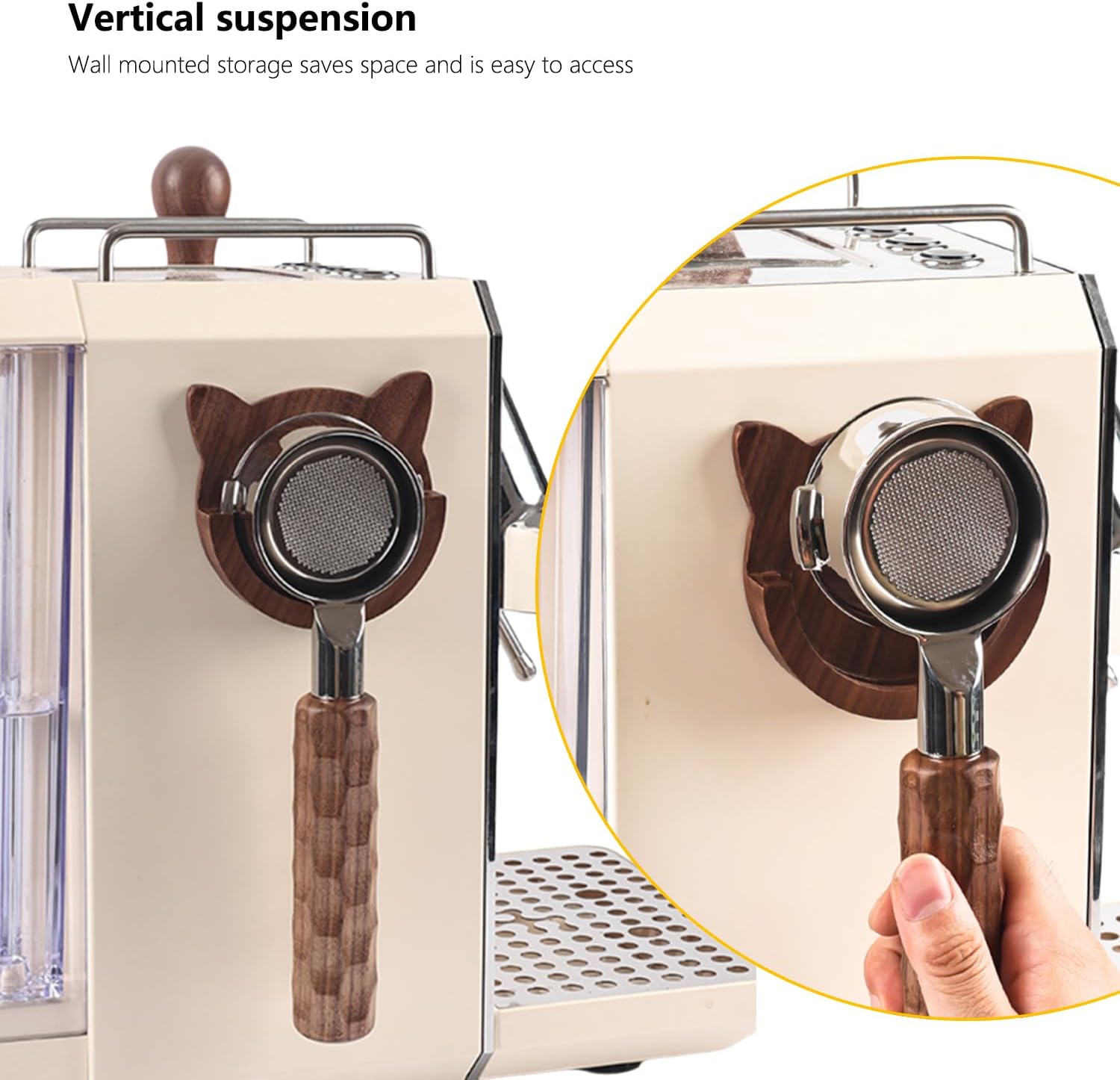 Magnetic Wood Coffee Portafilter Holder for E61/Rancilio portafilter image 3