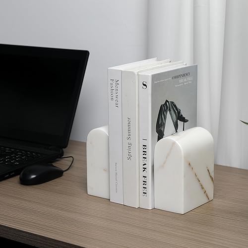 Miniatura 5 de Sujetalibros de mármol de lujo para estantes, extremos de libros de mármol resistentes de 13 libras para libros pesados, sujetalibros de piedra