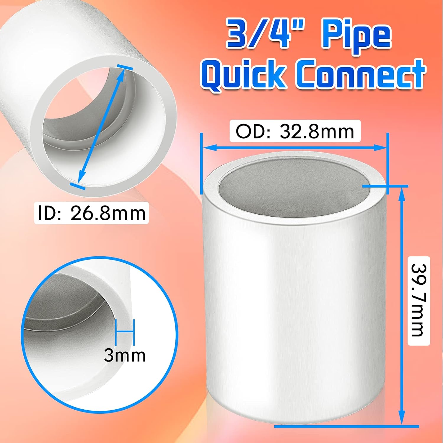 10Pcs White PVC Pipe Couplings, 3/4'' Slip Socket Fitting Adapter Connector, Straight Pressure Fittings, Sch40