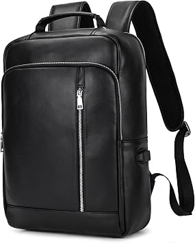 Genuine Leather 15.6 Inch Laptop Backpack for Men Women, Business Travel Bag Hiking Rucksack Backpack Daypack, Black