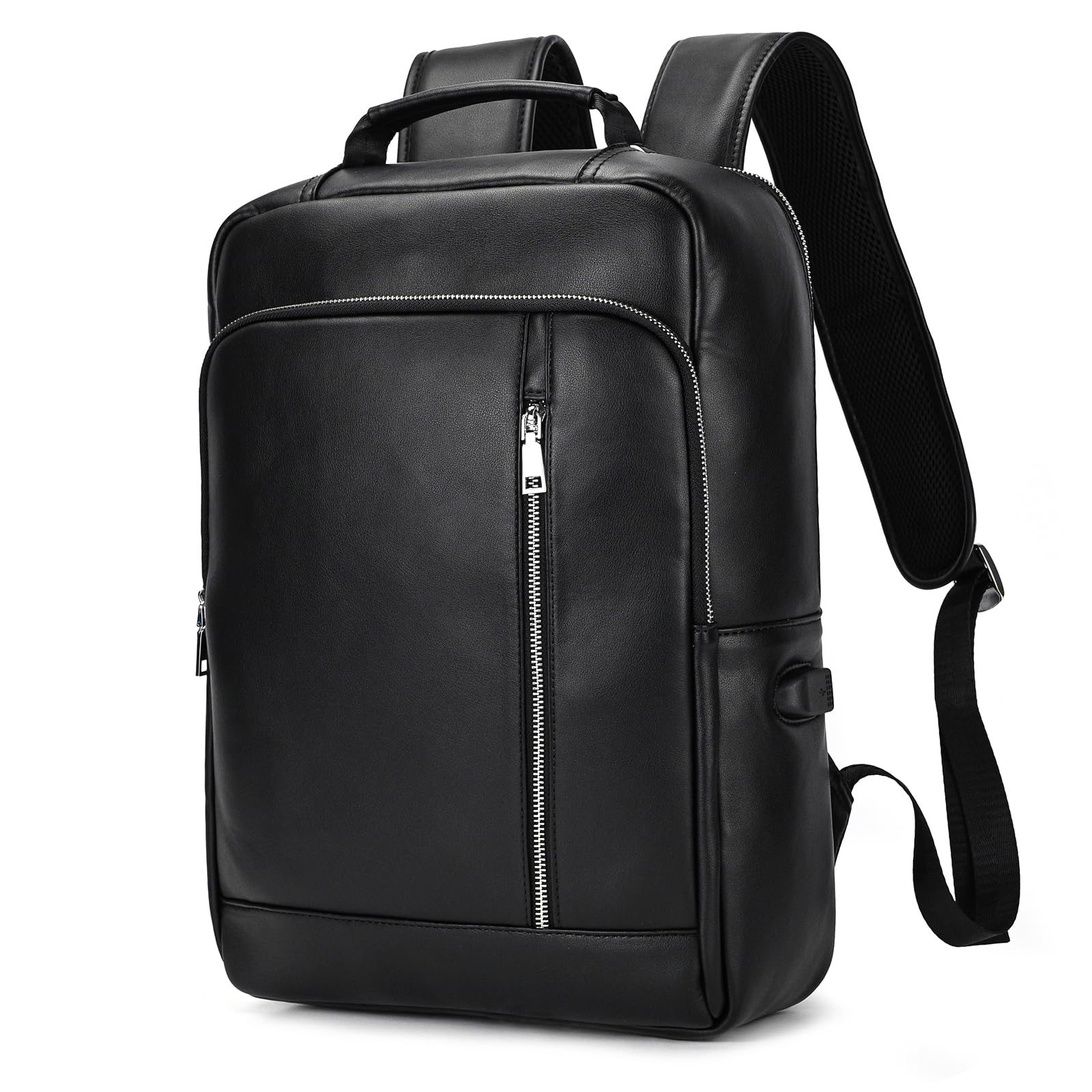 SAIION Genuine Leather 15.6 Inch Laptop Backpack for Men Women, Business Travel Bag Hiking Rucksack Backpack Daypack, Black