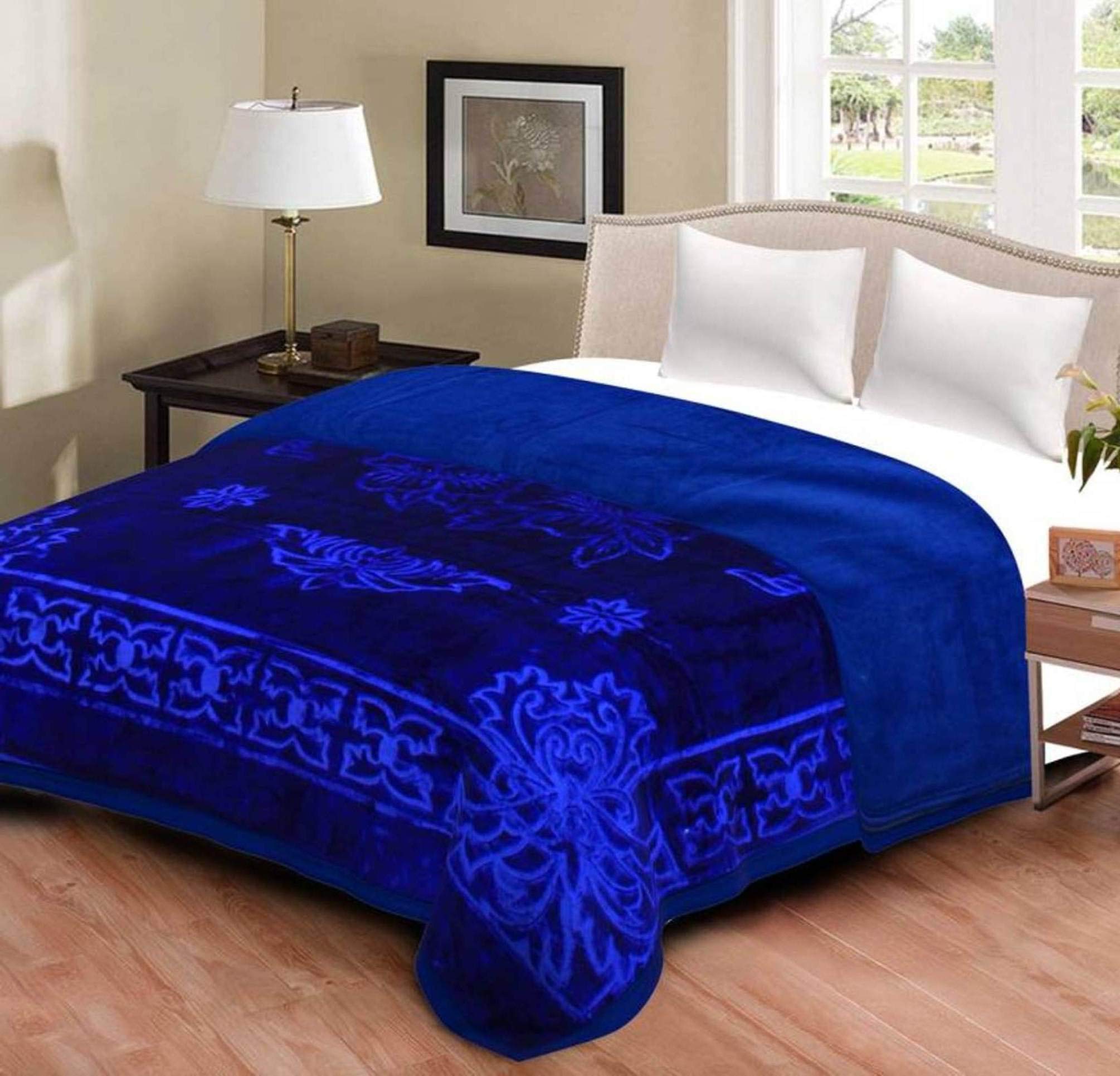 CHANGERS Embossed Blankets,Quilt,duvets,dohar Solid Colour Ultra Soft Floral Double Bed Heavy Mink Winter Blanket (Blue)-image-42