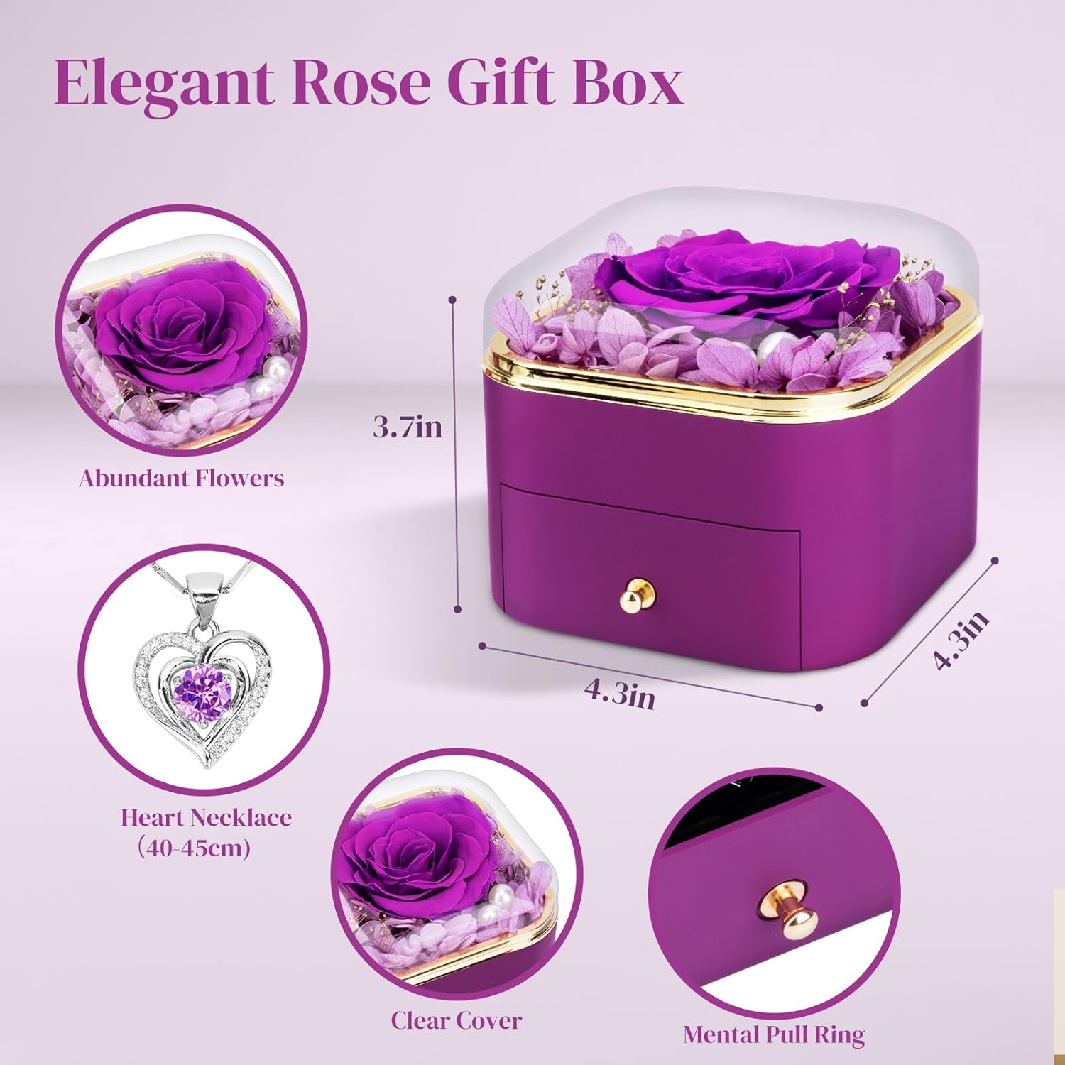 Rose Gifts for Women Mothers Girlfriend: Preserved Real Rose with Necklace Mothers Day Birthday Gifts - Forever Flowers Anniversary Wife Girlfirend Gifts Valentines Day Gifts for Her