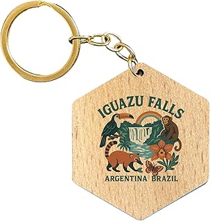 Iguazu Falls Argentina Brazil Keepsake Souvenir 2-Inch Wooden Hexagon Keychain
