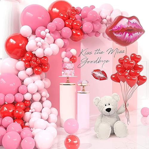 Miniatura 2 de Kit de arco de guirnalda de globos para el día de San Valentín, color rosa macarrón, globos retro rosa y rojo, globos de labios de corazón para el