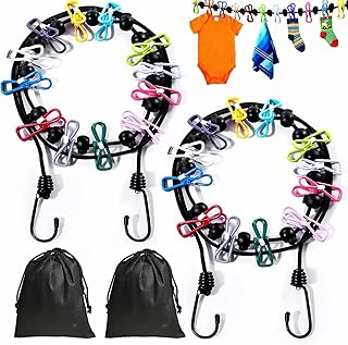 2 Pack Portable Travel Clothesline, Retractable Adjustable Clothesline with 12 Clothespins, Camping Outdoor RV Accessories...