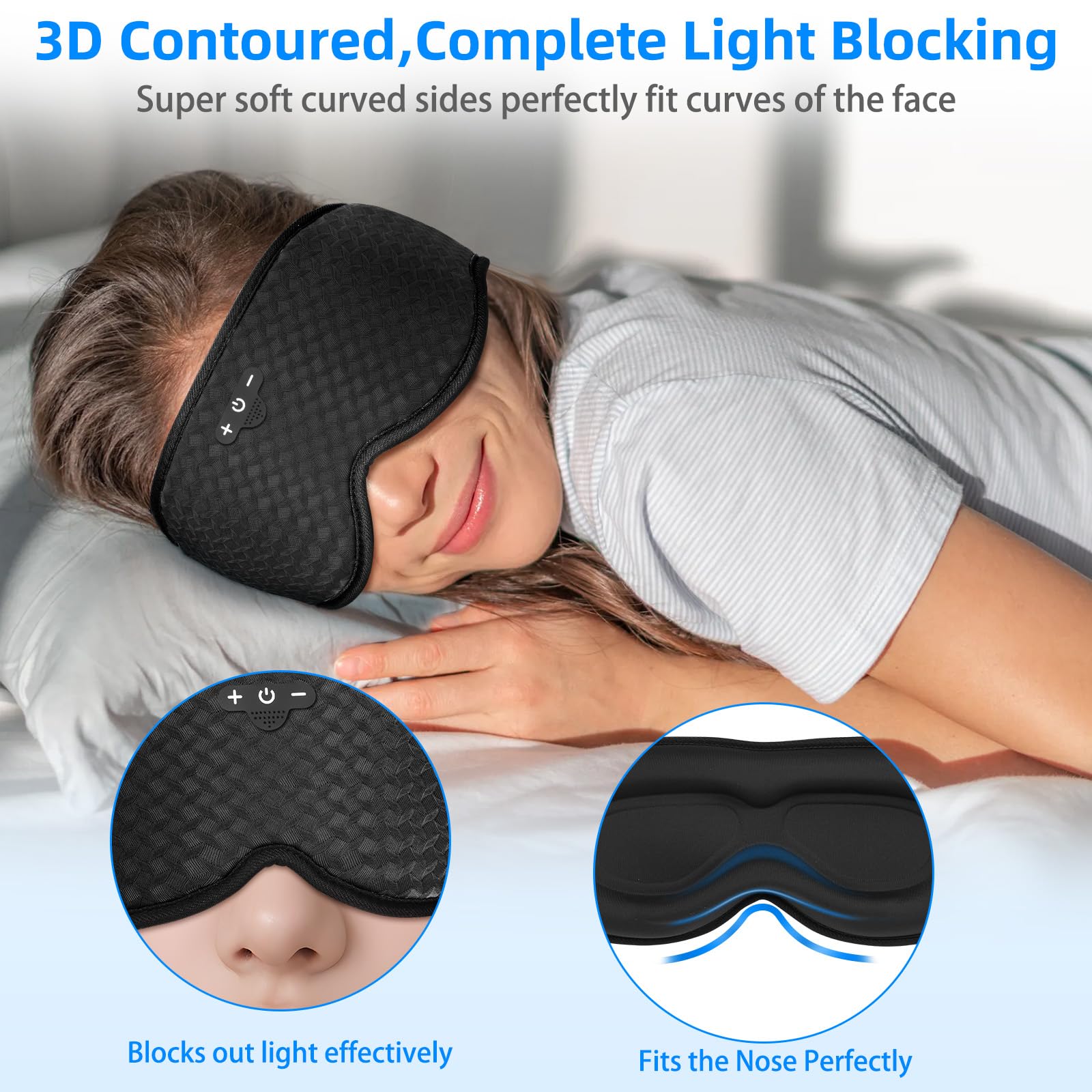 Máscara de ojos para dormir con auriculares, máscara inalámbrica Bluetooth 5.4 para hombres y mujeres, auriculares para dormir de lado, regalos geniales