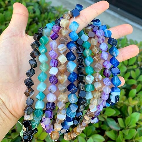 Miniatura 4 de Adabele - 1 hebra de piedra preciosa curativa de ágata negra y marrón natural, 0.315 in, cubo cuadrado, cuentas sueltas, espaciador de piedra