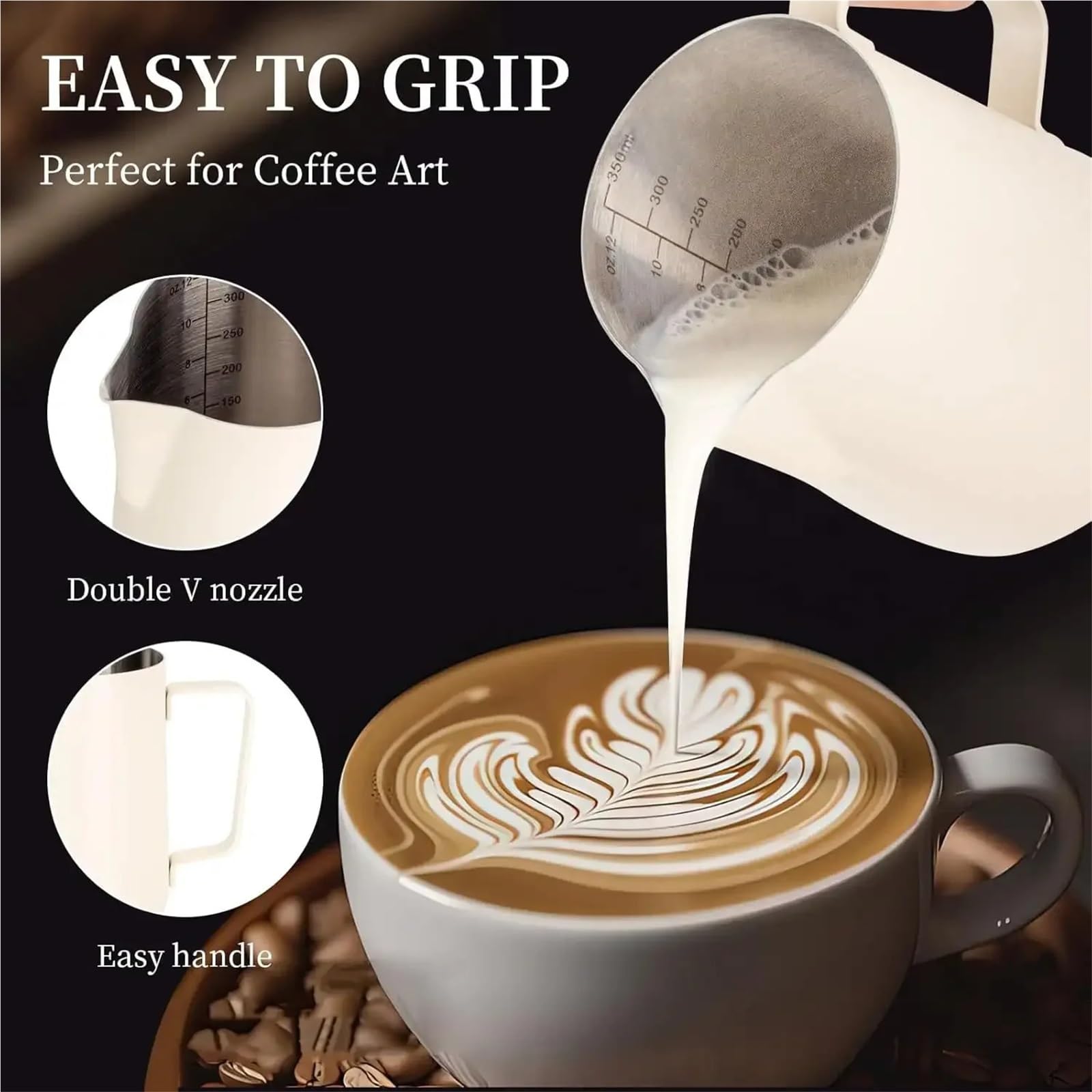 2 pz 350/600 ml In Acciaio Inox Schiuma di Latte Brocca Latte Art Tazza Lungo Arrotondato Beccuccio Montalatte Brocca Cafe Uso Ufficio(Silver-350ML)