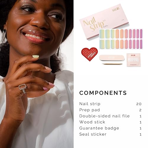 Miniatura 5 de NAILOG Tiras de uñas de gel semicuradas 20 piezas  Compra 2 y obtén 1 lámpara UV  Envolturas de uñas extralargas con acabado brillante  Arcoíris