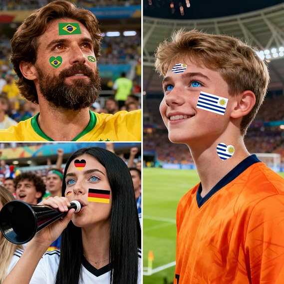 2026 Algeria Soccer Fan Temporary Face Tattoos Stickers 10 Sheets 30 Pcs Waterproof Removable Fake Tattoos for Men, Kids, and Women