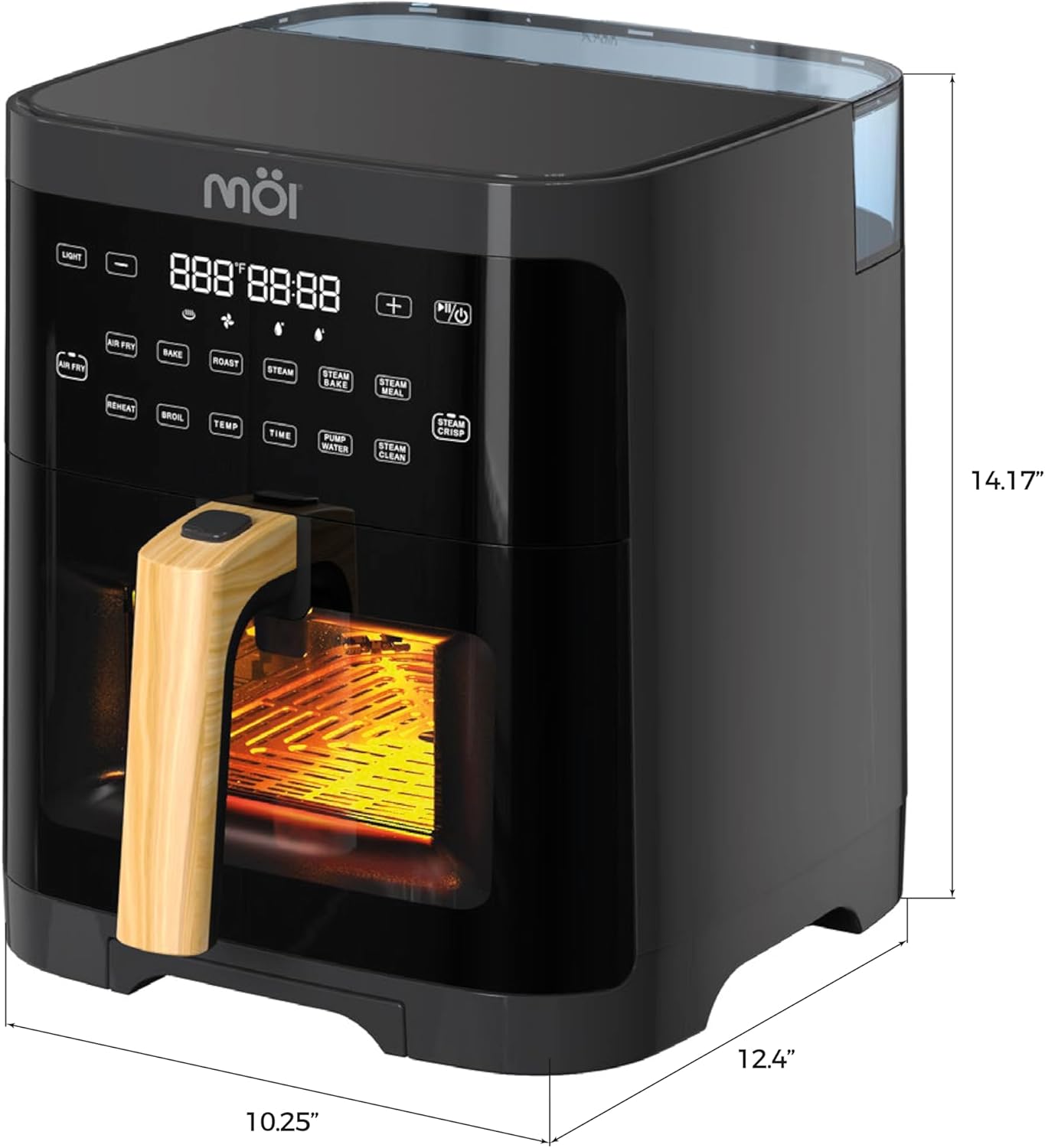 MOI Air Fryer with Steam - Digital Display 5QT Airfryer Convection Oven Countertop, Adjustable Temperature and Controls, Stainless Steel Toaster Air Fryer for Oil-Free Frying - 12 Presets