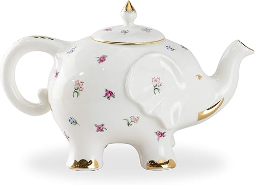 Miniatura 2 de Elefante feliz de porcelana fina (juego de té de 3 piezas, spray floral pequeño) con ribete dorado