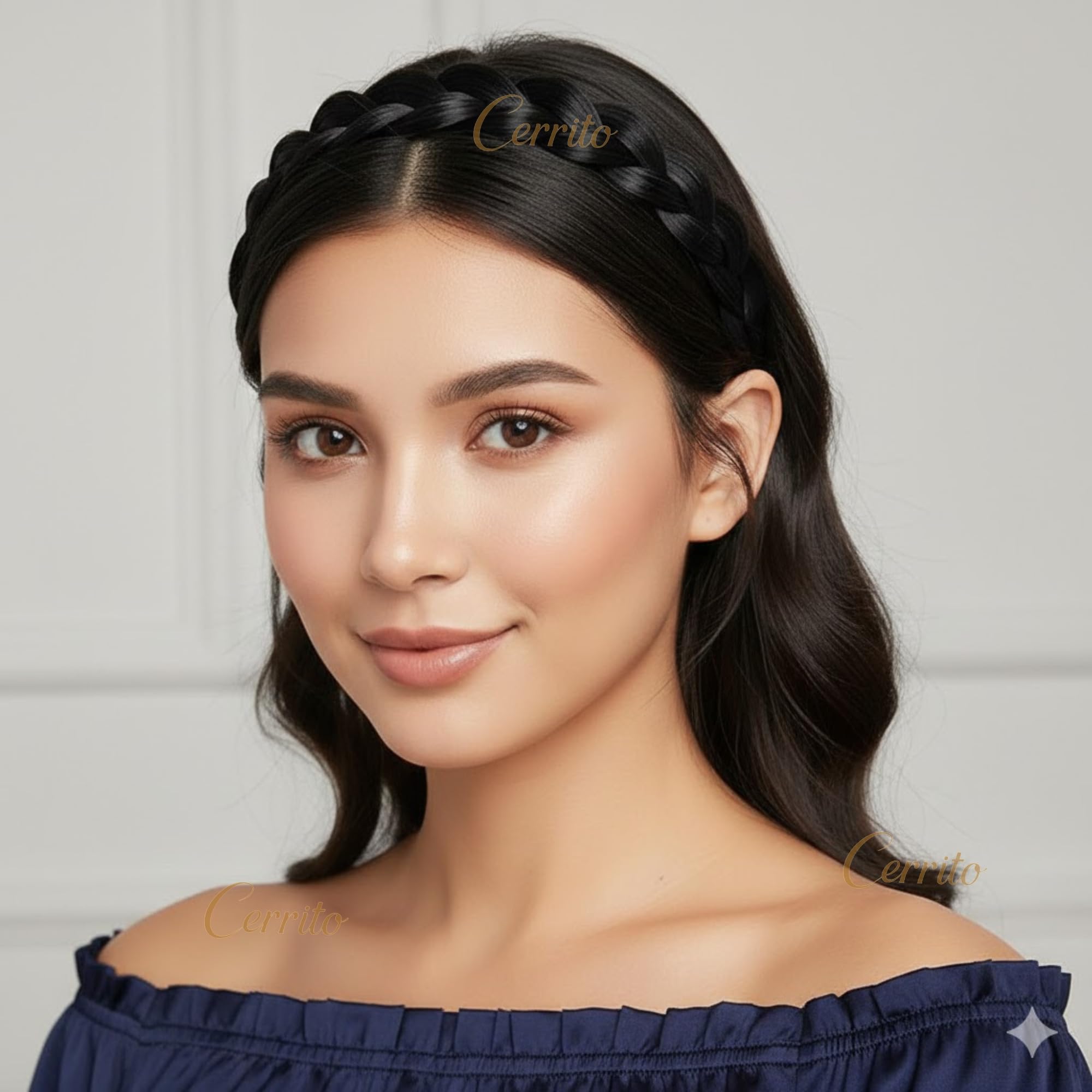 Cerrito Synthetic Braided Hair Headband Set of 2 | Plaited Wig Band with Teeth Hairband For Woman | Elastic Headband For Extension, Ponytails, Bun & Juda | Hair Accessories for Women & Girls (Black) 4
