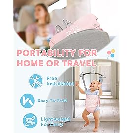 Infant Master Doorway Jumper, Durable Bumper Jumper w/Adjustable Height, Funny Baby Doorway Swing Bouncer w/Seat Bag, Popular Gift for Infant & Toddler, Portable and Free Installation, Pink