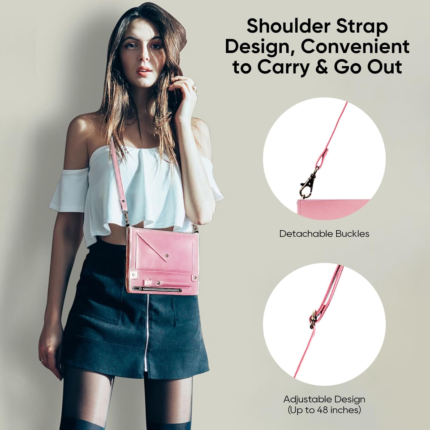 Tablet Carrying Shoulder Bag Case for Samsung Galaxy Tab S10 FE+ Plus 13.1" 2025 SM-X620 X626, PU Leather Hand Strap Crossbody Shoulder Strap Cards Holder Pocket S Pen Holder Stand Case,Rosegold