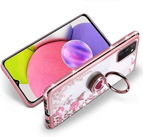 Miniatura 5 de Funda protectora para Samsung Galaxy A03S para mujer, con purpurina, cristal, mariposa, corazón, floral, delgada, TPU de lujo, linda funda
