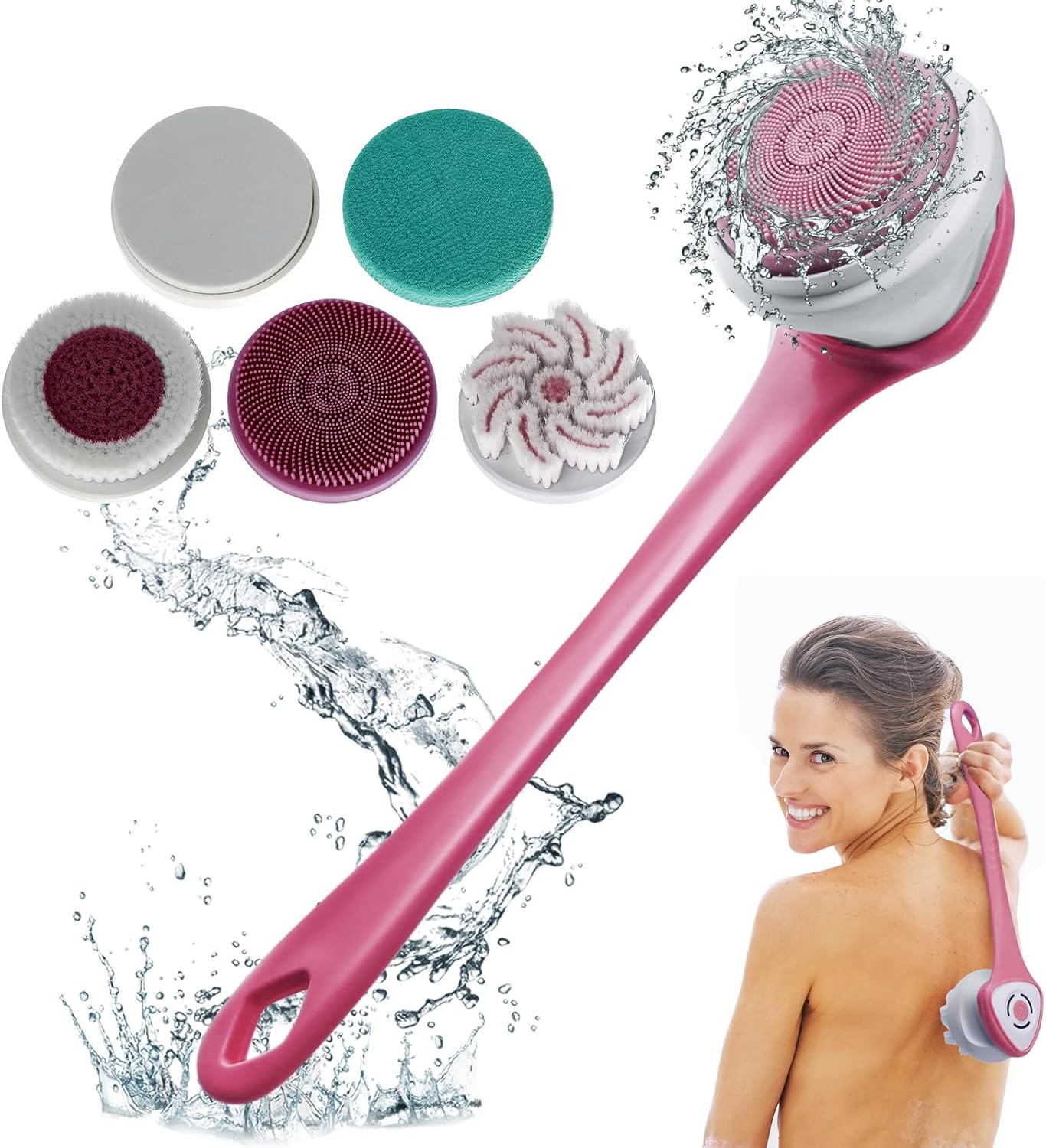 Electric Body Brush, Rechargeable Electric Body Scrubber with Long
