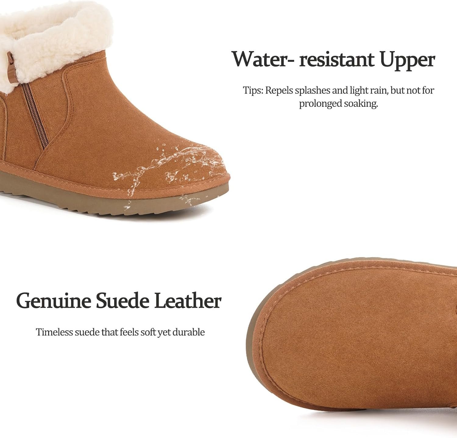 Hsyooes Snow Boots for Women Genuine Suede Leather Winter Boots Water Resistant Warm Booties Fur Lined Ankle Booties Fuzzy Classic Outdoor - Image 2