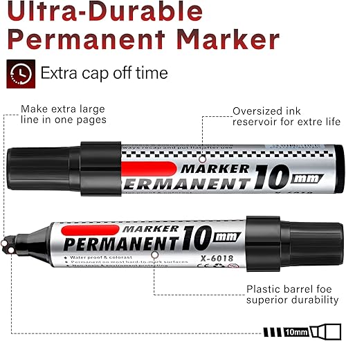 Miniatura 10 de Paquete de 24 marcadores permanentes de tamaño jumbo a granel, punta de cincel, marcadores impermeables para uso industrial, trabajo en madera,