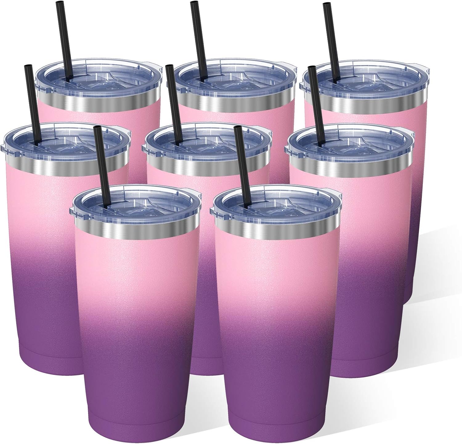 20oz Stainless Steel Tumbler, Vacuum Insulated Travel Mug with Splash-Proof Lid by Bastwe, Double Wall Coffee Cup with Straw for Hot & Cold Drinks (Love-hate, 8 Pack)