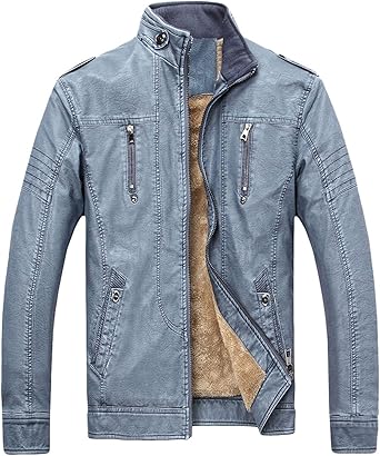chouyatou men's vintage stand collar pu leather jacket