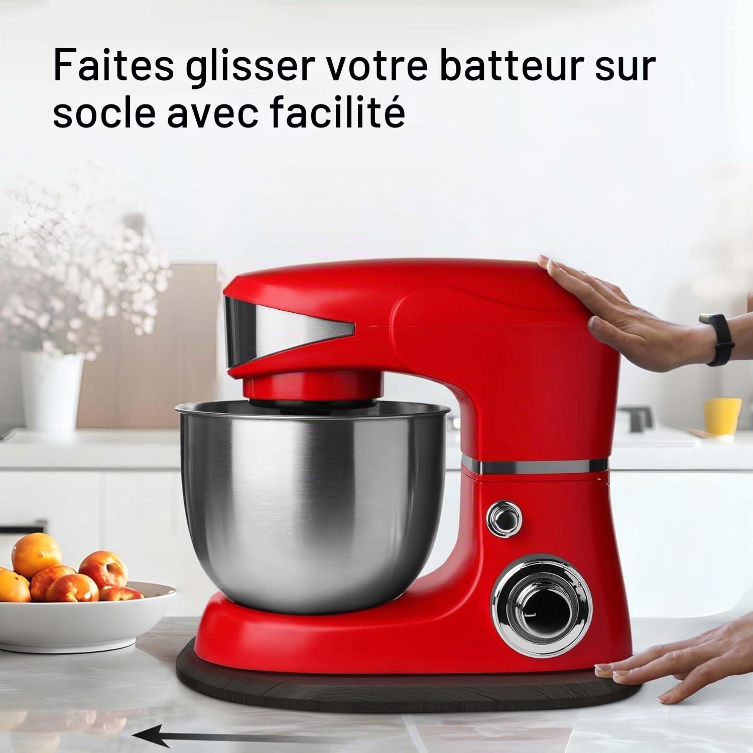 Ibyx Plateau Coulissant en Bambou Compatible avec Robot Pâtissier KitchenAid 4,8 L – Support à roulettes pour Électroménager – Plateau Roulant pour Plan de Travail