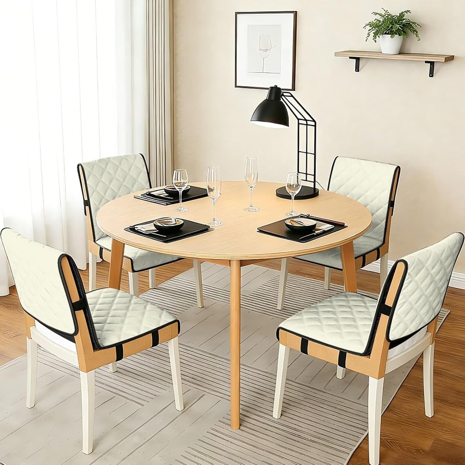 Beige Chair Cover Dining Room Seat Covers Waterproof Chair Cushion with Straps 18.5x58.2 Inch Versatile Washable Soft Protectors for Armless Dining Chairs Set of 1