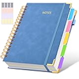Hardcover Spiral Notebook Journal with Removable Dividers Tabs, 300 Pages Leather 5 Subject Notebook College Ruled, 8