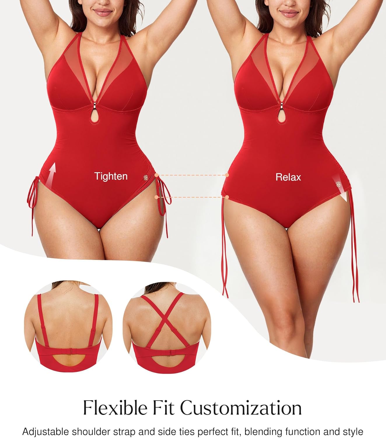 Popilush Tummy Control Swimsuits for Women - One Piece Shapewear Bathing Suit with Built-in Bra Mesh Slimming Swimsuit