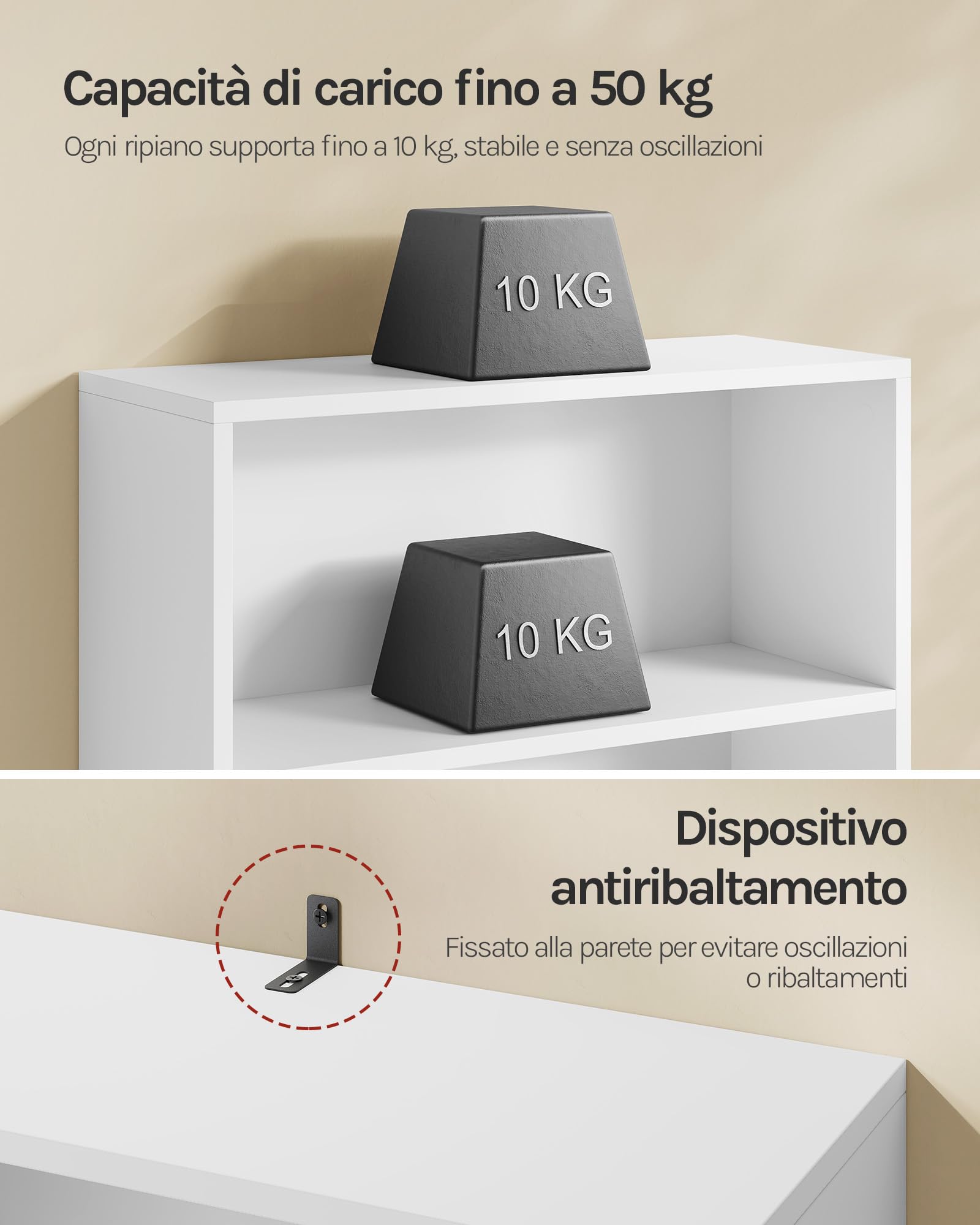 WOLTU Libreria a 5 Ripiani, Scaffale Libreria da Terra Salvaspazio | Mobile Porta Libri in Legno Bianco Moderno, per Soggiorno, Camera da Letto, Studio, Ufficio, 60x24x144 cm