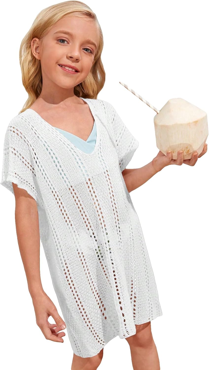 SOLY HUX Girl’s Spaghetti Strap Split Hem Crochet Beach Swimsuit Bikini Cover Up SOLY HUX Girl’s Spaghetti Strap Split Hem Crochet Beach Swimsuit Bikini Cover Up