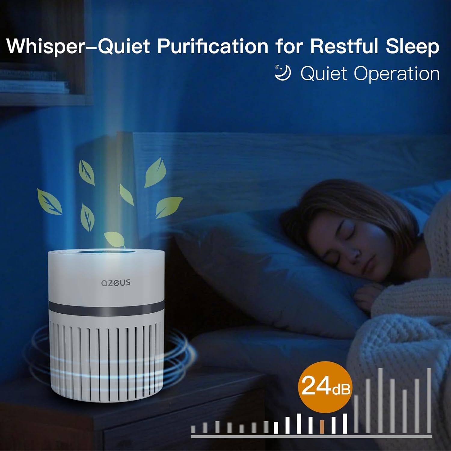 Azeus H13 True HEPA Air Purifier for Bedroom Pet Hair, Portable Small Air Purifier for Home, Office, Living Room,3 Speeds,White - Image 4