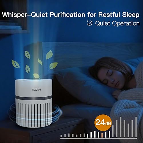 Miniatura 4 de AZEUS Purificador de aire para dormitorio, filtro HEPA H13 con filtro de aire ultra silencioso de 24 dB, cubre 215 pies cuadrados para el hogar,