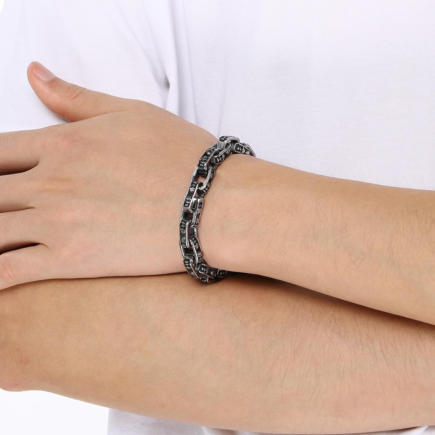 Men's Stainless Steel Skull Link Bracelet Punk Biker Gothic Skeleton Chain Hand Jewelry for Men and Women Polished Gift for Him - Image 4