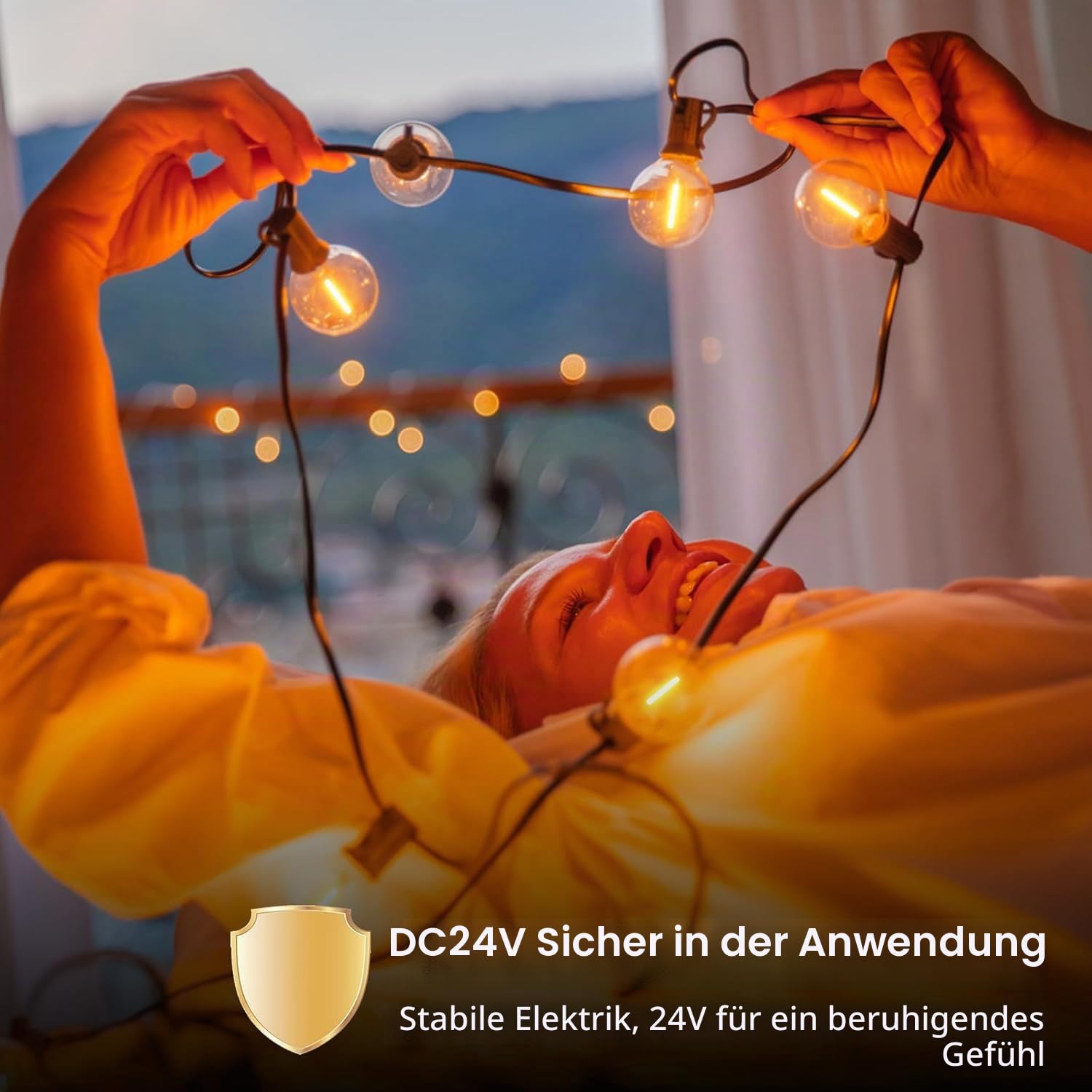 Lichterkette Außen, 30M Outdoor Lichterkette mit 50+2 Warmweiße G40 Glühbirnen Kunststoff, IP45 Wetterfestt Lichterketten für Außen & Innen Partys, Garten, Hochzeiten, Terrasse