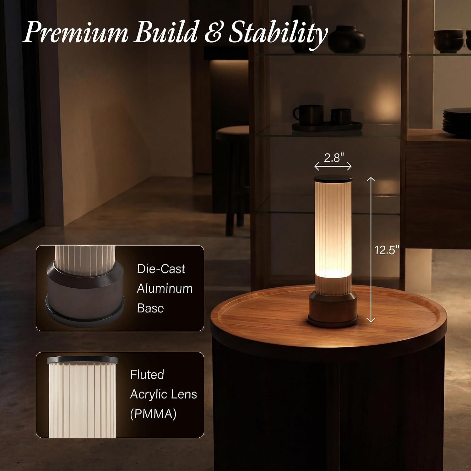 Bulbrite K70402 Kibun Candlestick Rechargeable Cordless LED Table Lamp, 3-Levels Brightness Touch Sensor Control, Graphite
