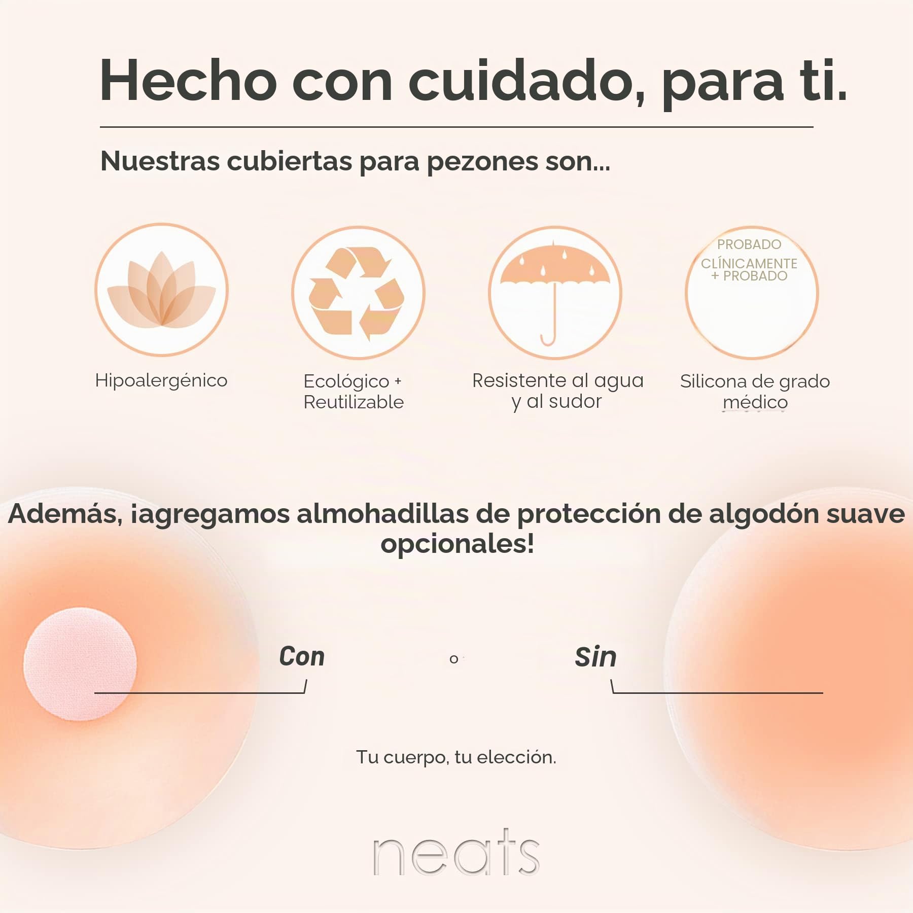 NEATS Cubrezpezones para Mujer, Reutilizables e Hipoalergénicos con Adhesivo (2 Sets)