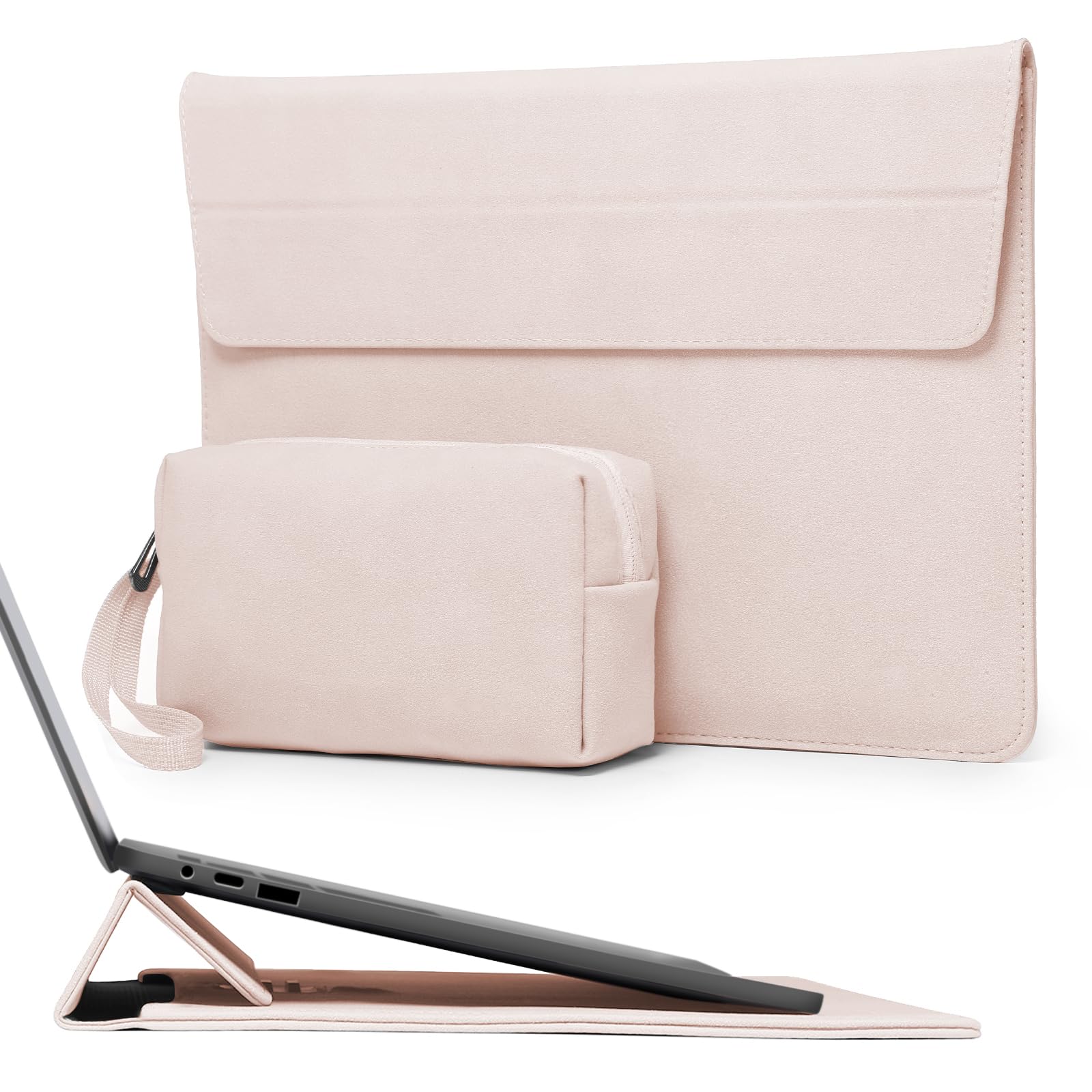 HYZUO 15-16 Zoll Laptop Hülle Tasche mit Einstellbarer Ständer für MacBook Pro 16 M5/M4/M3/M2/M1 A3428 A3429 2026-2019, XPS 15, MacBook Pro 15 2015-2012, Envy 15,6, mit Zubehörtasche, Aprikose