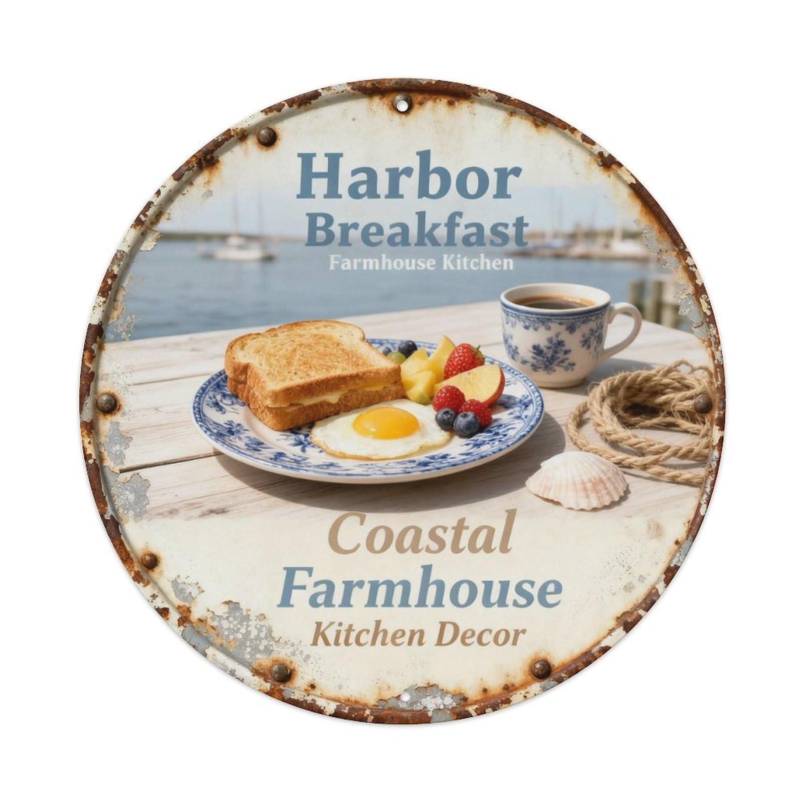 Harbor Breakfast Plate Metal Tin Sign Plaque