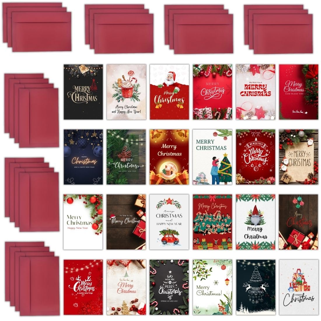 AanyaCentric 24 Assorted Christmas Cards with Envelopes - 24 Unique Designs 2 x 2.9 inch Postcard For Gifts, Blank Inside - Premium Holiday Cards - Suitable For All Relations