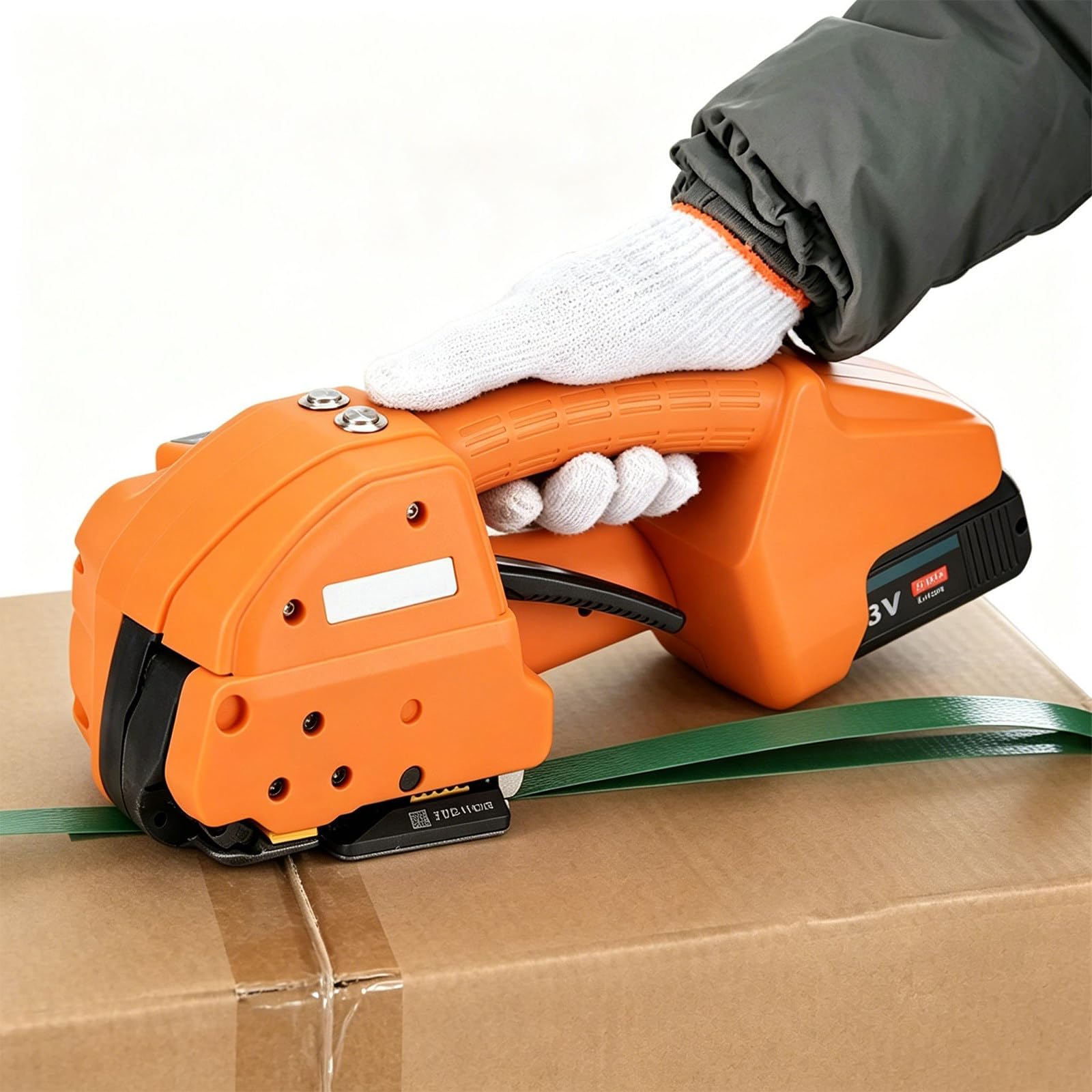 richigblosmum One-Touch Cordless Strapping Machine with LCD Display, 2-5s Friction Welding, 5000mAh Power Pack, Portable Banding Strapping Kit for Warehouse and Logistics Use Q2L
