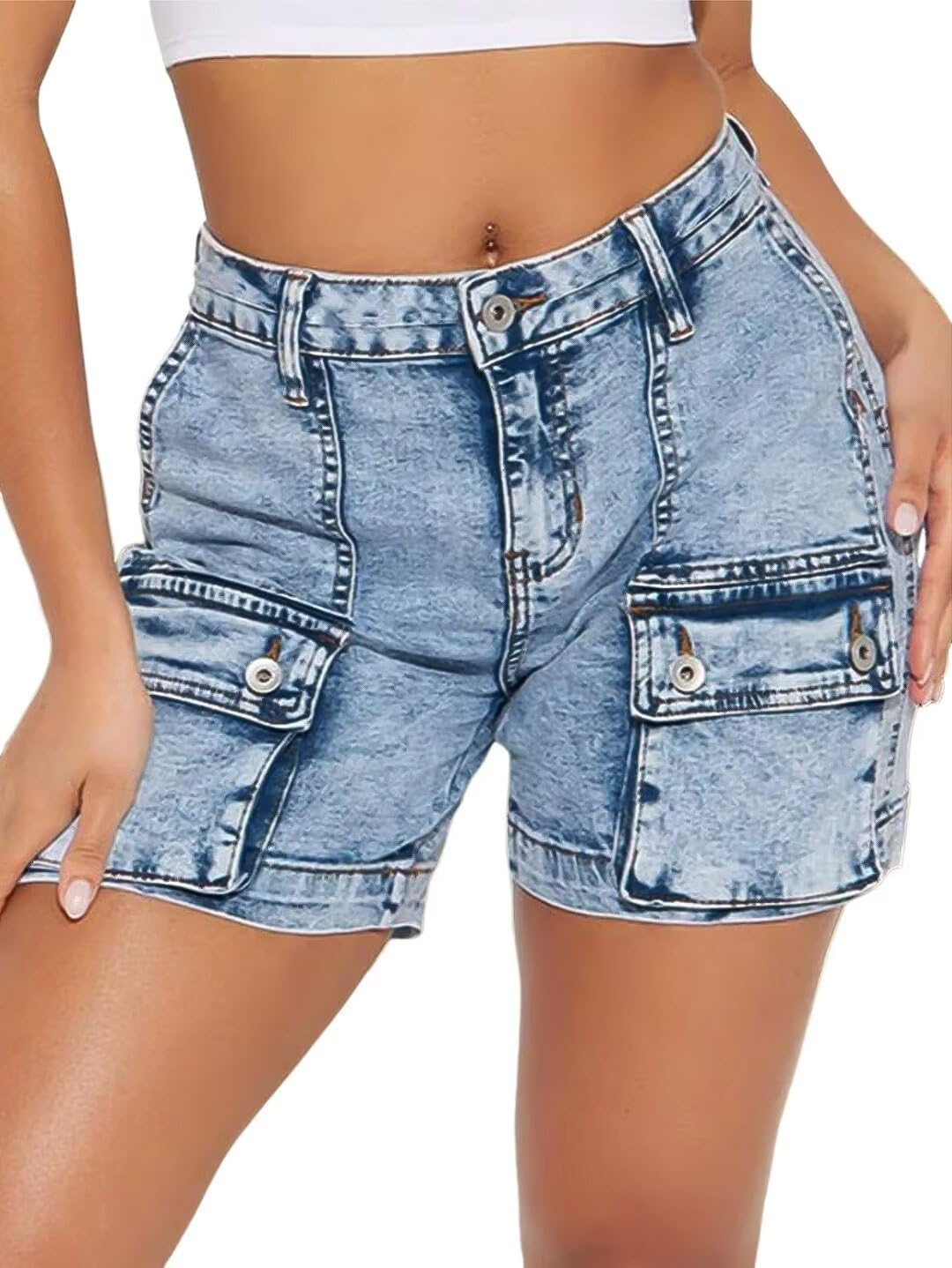 Flamingals Women’s Flap Pocket Summer Casual Mid Rise Denim Shorts