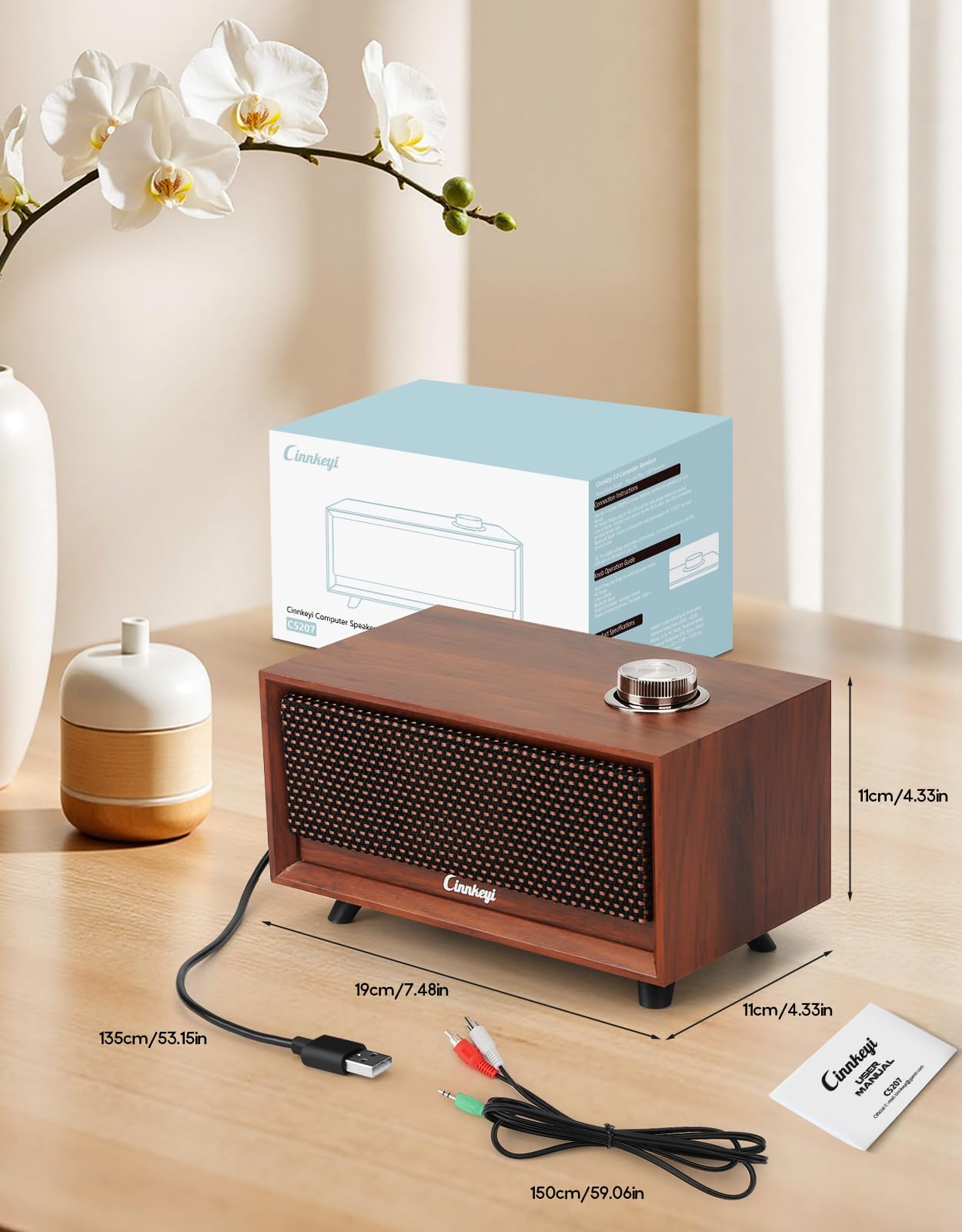 PC Soundbar 2.0 Haut-parleurs d'ordinateur avec Bluetooth 5.3, son stéréo 12 W, entrée auxiliaire 3,5 mm et USB, design compact pour ordinateur portable de bureau